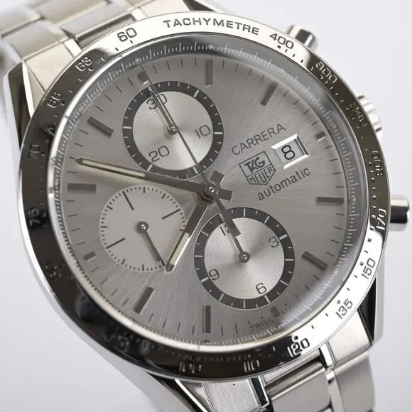 TAG Heuer Carrera Chronograph CV2017 Silver 41mm Men's Watch Full Set